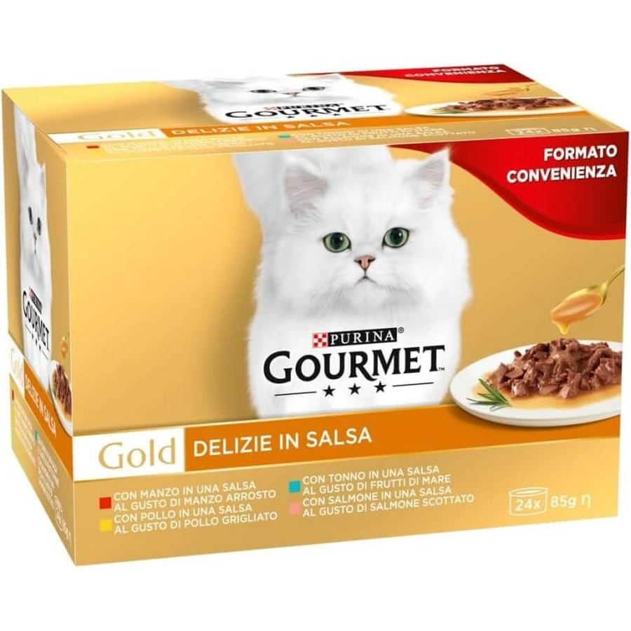 Purina gourmet gold delizie in salsa gusti assortiti - alimento umido per gatti 24x85 gr