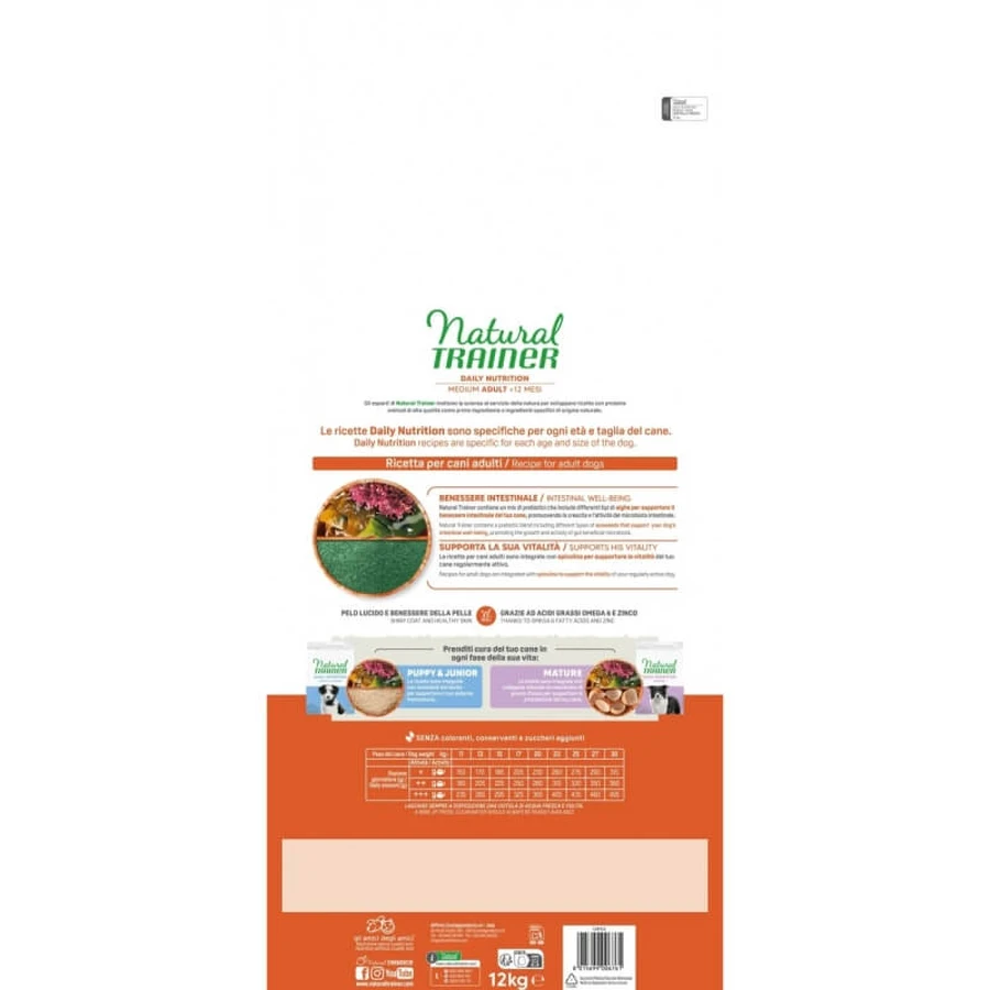 Natural trainer Daily nutrition medium adult met kip - volledige voeding voor volwassen middelgrote honden 12 kg