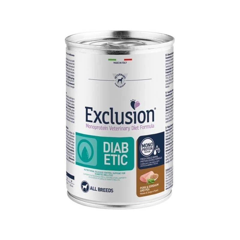 Exclusion Diet formule diabetic varkensvlees, sorghum en erwten - volledige voeding voor volwassen honden met diabetes mellitus 400 gr.