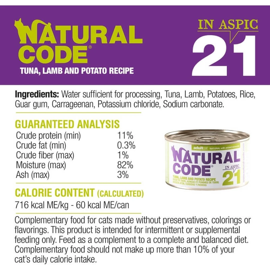 Natural code 21 ton, miel și cartofi - hrană completă pentru pisici adulte 85 g