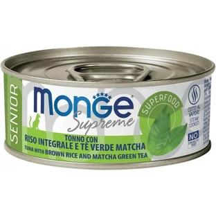 Monge Supreme senior tonijn met bruine rijst en matcha thee - aanvullend diervoeder voor volwassen senior katten 80 gr