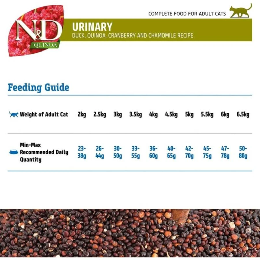 Farmina N&amp;d quinoa urinary duck, quinoa, blueberry &amp; chamomile - complete adult cat food for urinary tract 300 gr.