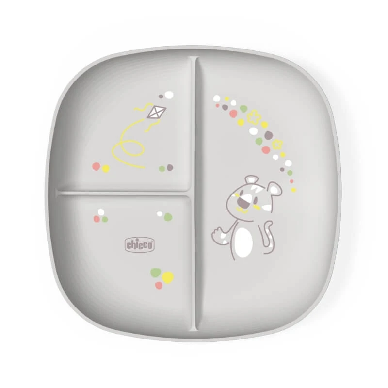 Chicco geportioneerd bord - schotel met 3 vakken grijs 12m+ grijs