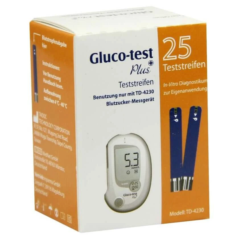 Gluco TEST Plus bloedglucoseteststrips 25 stuks.