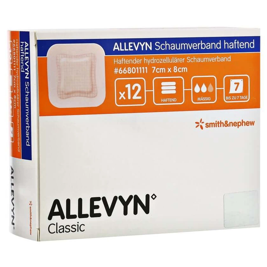 Pansement en mousse Allevyn 7x8 cm adhésif 12 pcs.