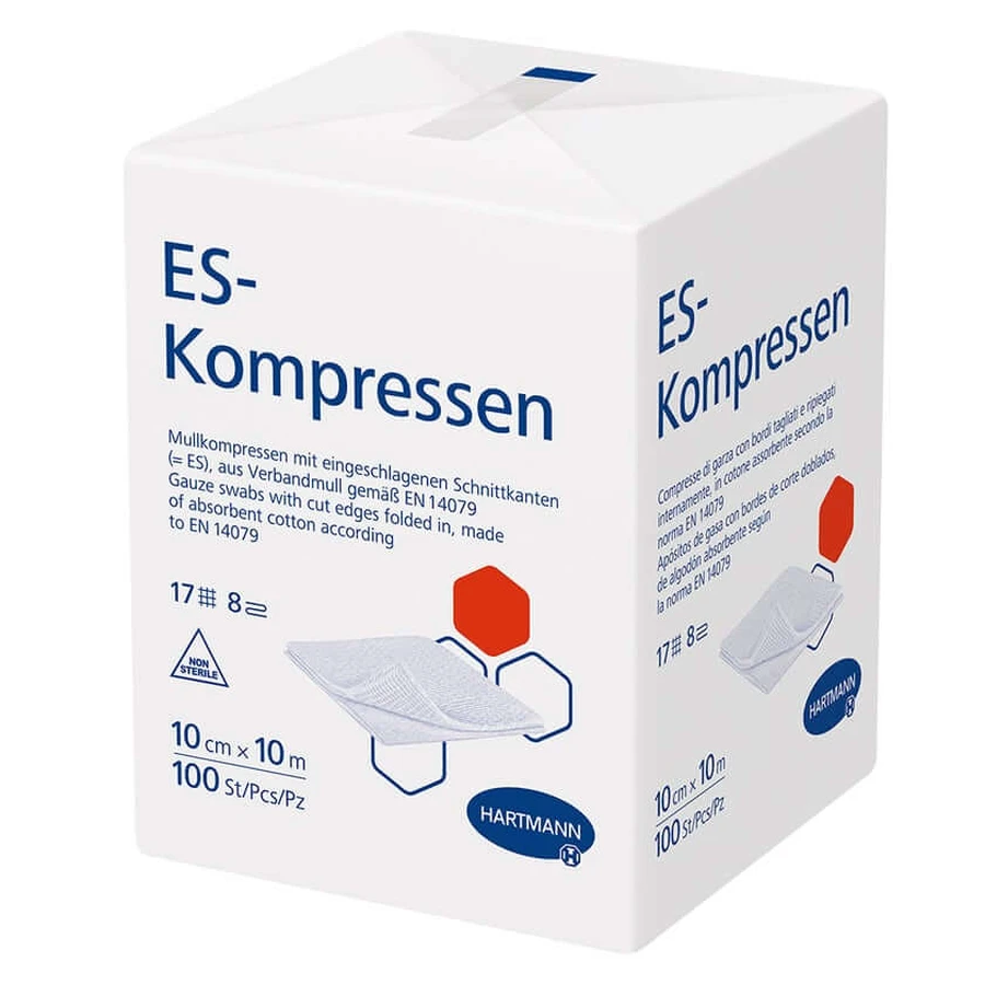 Hartmann ES gauze compresses non-sterile 10 x 10 cm, 17-thread, 8-ply 100 pcs.