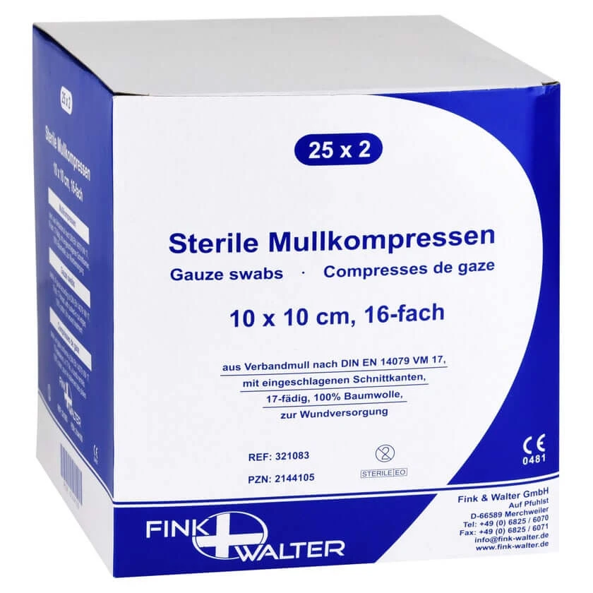 Gaaskompressen 10x10 cm steriel 16-voudig 25X2 st.