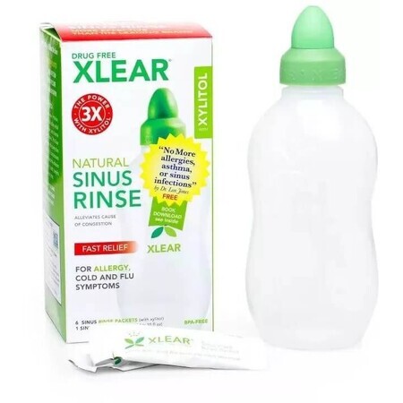 Complete kit voor het spoelen en reinigen van de neusholtes Neti Rinse, 100% natuurlijke ingrediënten, XLEAR