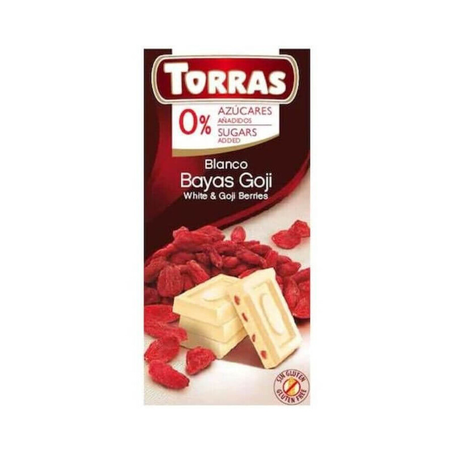 Chocolat blanc aux fruits de Goji sans sucre et sans gluten 75g TORRAS