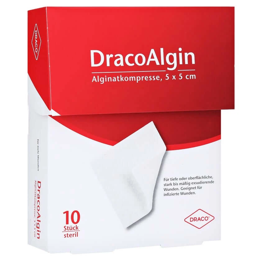 Dracoalgin 5x5 cm alginaatkompressen 10 stuks.