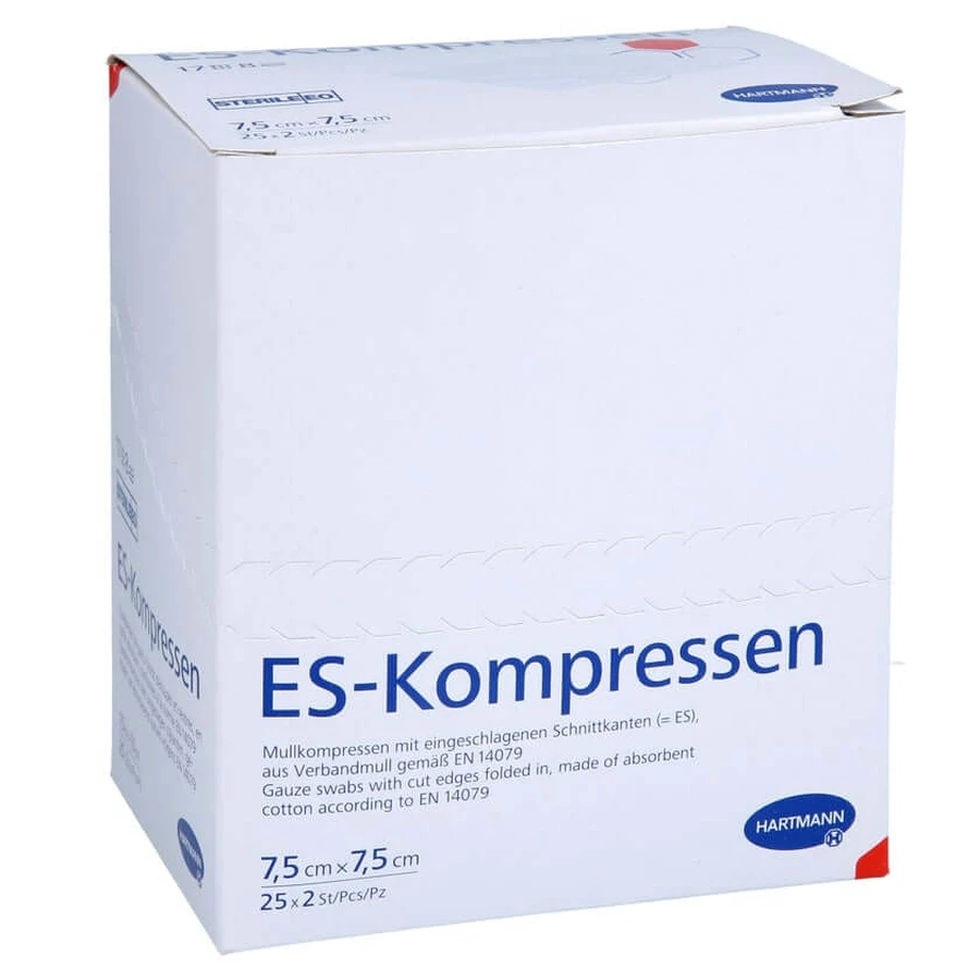 Es Kompresy sterylne 7,5x7,5cm 8 zagięć 25X2 szt.: ceny i cechy
