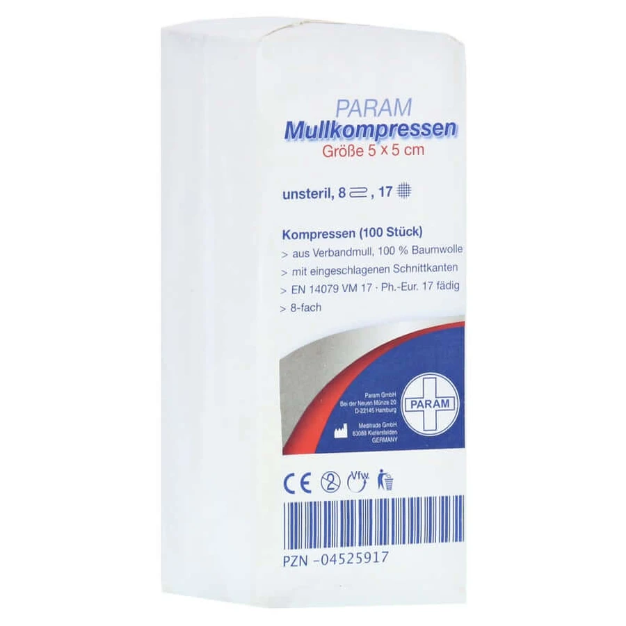 Kompresy z gazy 5x5 cm niesterylne 8-krotne 100 szt.: ceny i cechy
