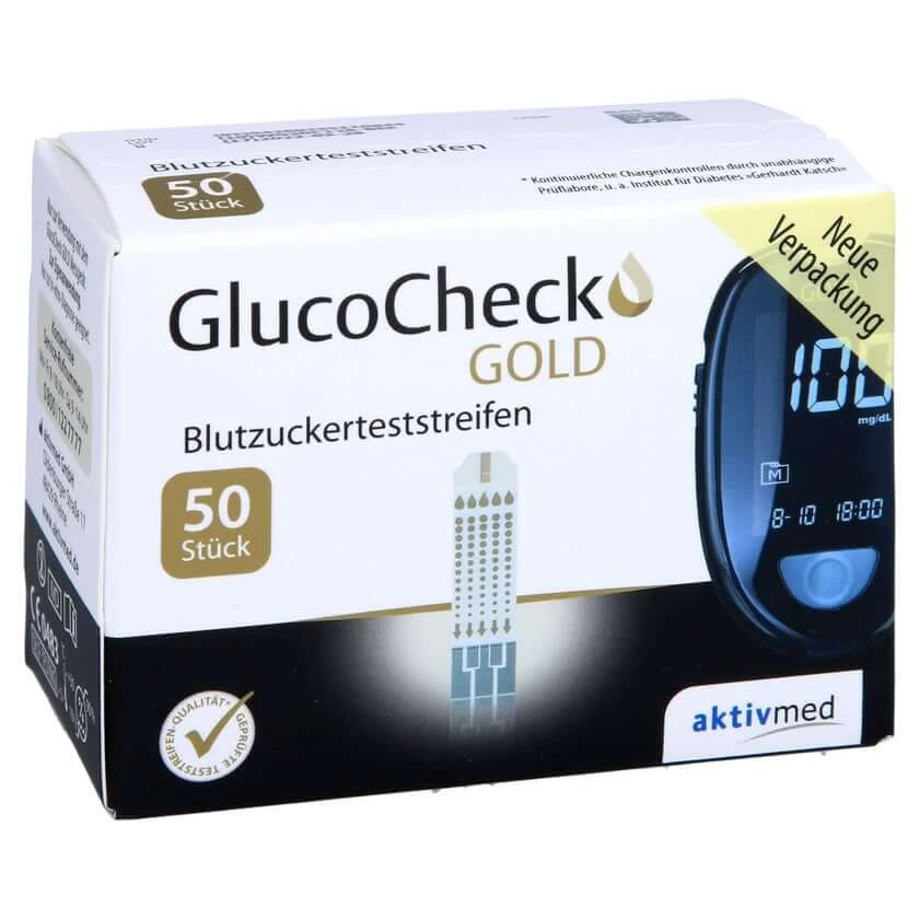 Glucocheck GOLD bloedglucoseteststrips 50 stuks.