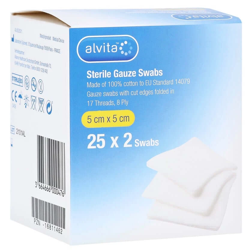 Alvita gaaskompressen steriel 5x5 cm 25X2 st.