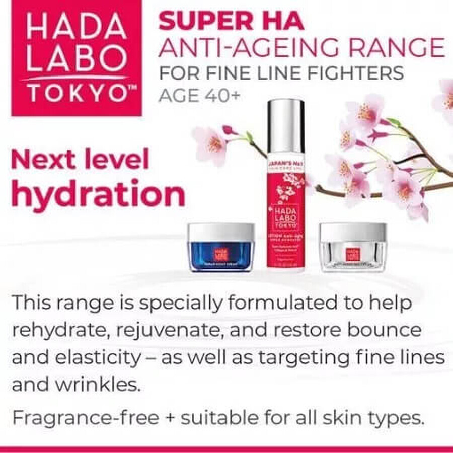 Day and night moisturizing cream for smoothing skin with super hyaluronic acid, 50 ml, Hada Labo Tokyo