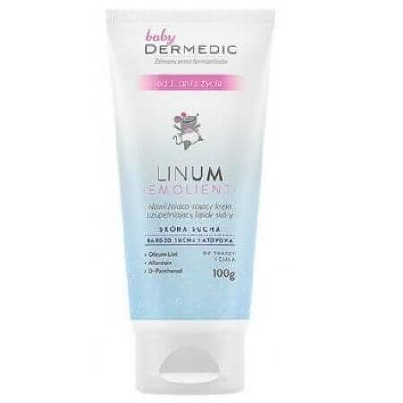 Crème hydratante et apaisante aux lipides Linum Bébé, +1 mois, 100g, Dermedic