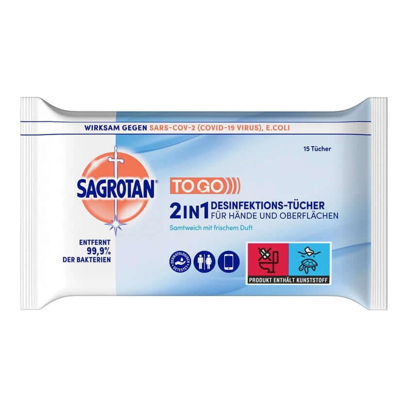 Sagrotan 2in1 ontsmettingsdoekjes 15 stuks.