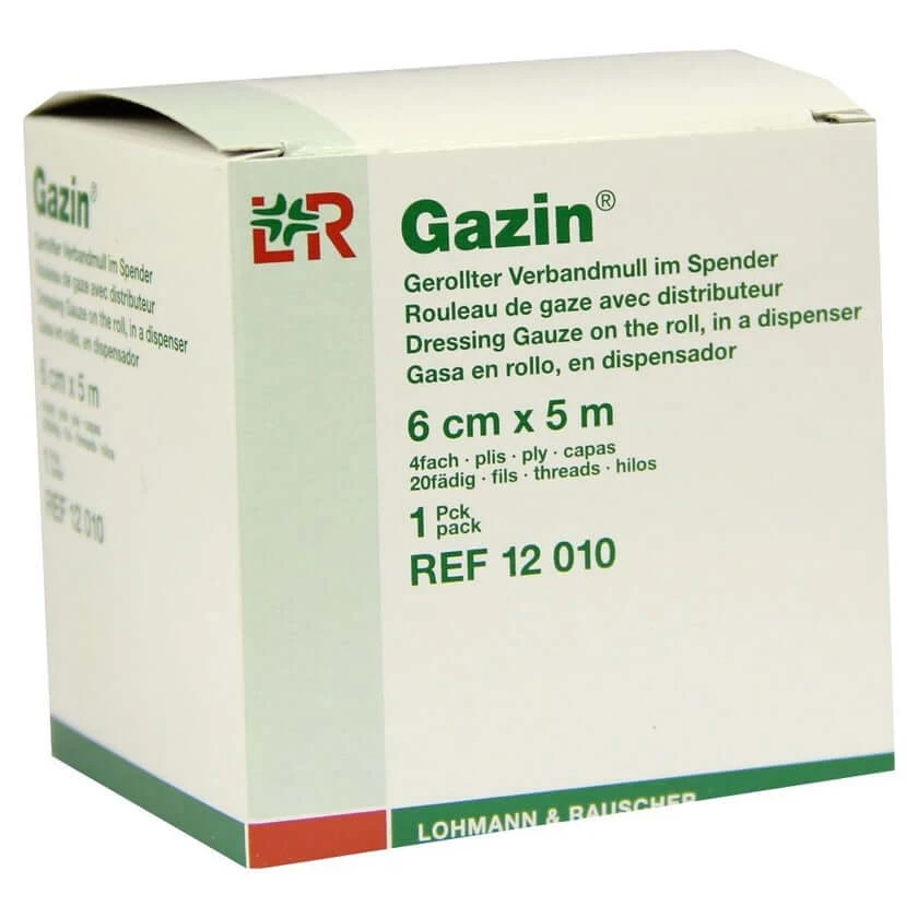 Gazin-gaas 6 cm x 5 m, 4-laags, 1 rol