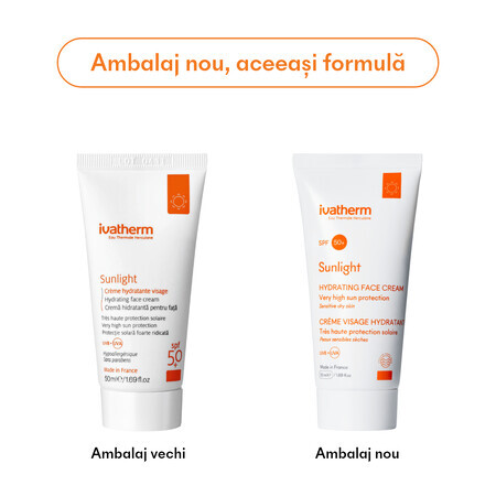 Crema facial hidratante con protección solar SPF 50+ Sunlight, 50 ml, Ivatherm