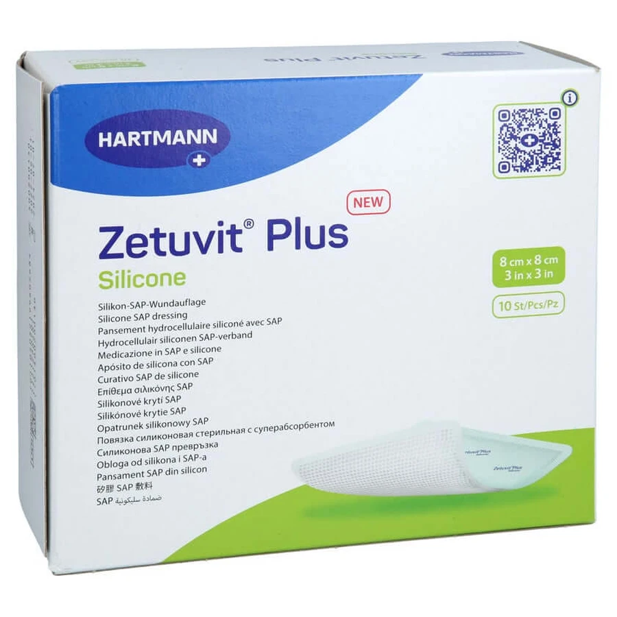 Zetuvit Plus in silicone sterile 8x8 cm, 10 pezzi