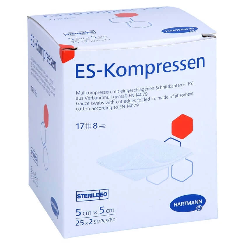 Steriele gaaskompressen, 5 x 5 cm, 8-laags, 25 x 2 stuks