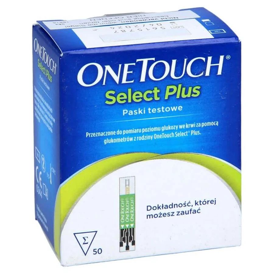 Tiras reactivas para medir la glucosa en sangre ONE Touch Select Plus, paquete de 50