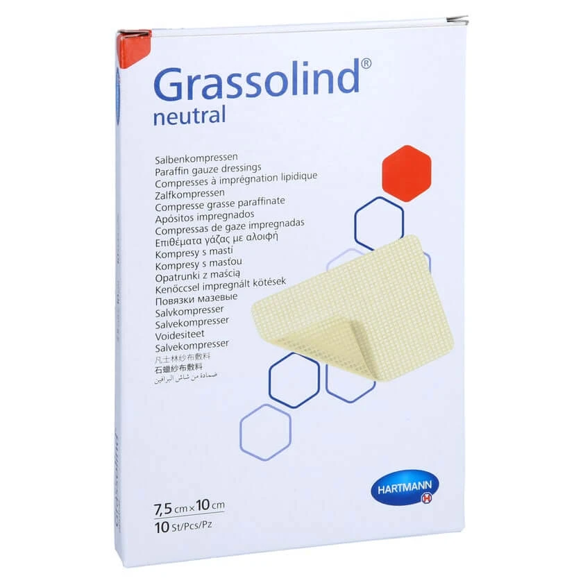 Grassolind-zalfkompressen, 7,5 x 10 cm, verpakking van 10 stuks