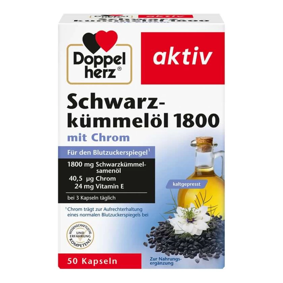 Doppelherz Zwarte Komijnolie 1800 capsules, verpakking van 50 stuks