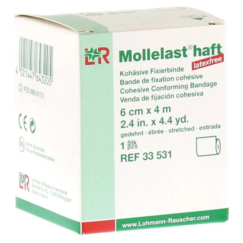 Mollelast hechtpleister, latexvrij, 6 cm x 4 m, 1 rol