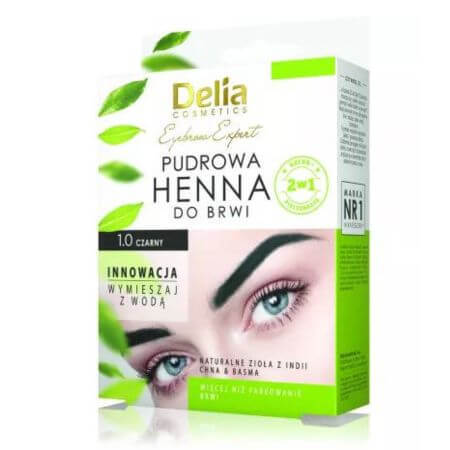 Vopsea pudra henna pentru sprancene, 1.0 Negru, 4 g, Delia