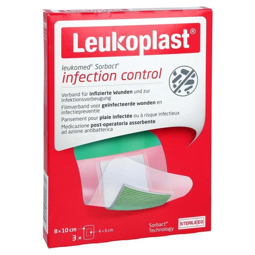 Leukoplast Leukomed Sorbact Steriel 8 x 10 cm, 3 stuks