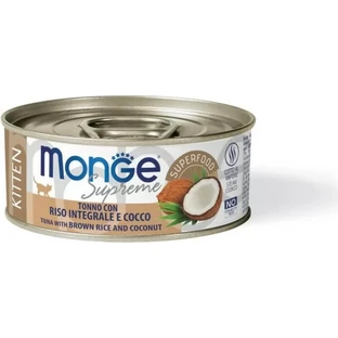 Monge Supreme Kitten Thunfisch mit braunem Reis und Kokosnuss – Ergänzungsfuttermittel für Kätzchen, 80 g