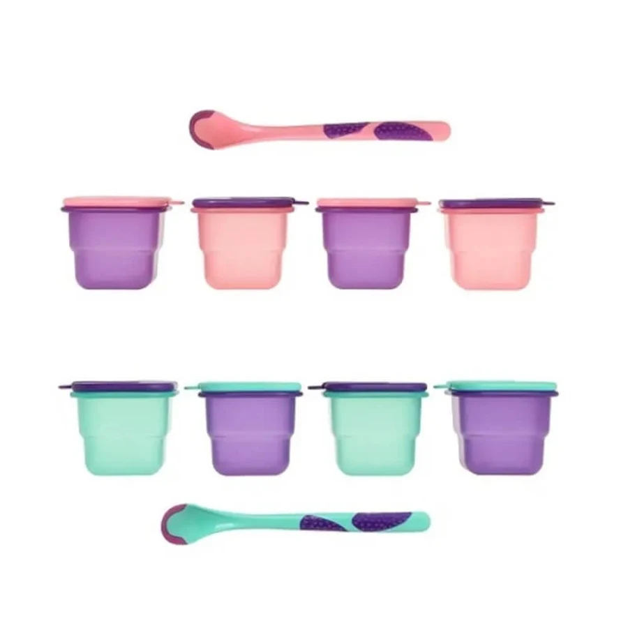 Set de sevrage Kiokids - 4 cuillères à café et petits pots avec couvercles, rose