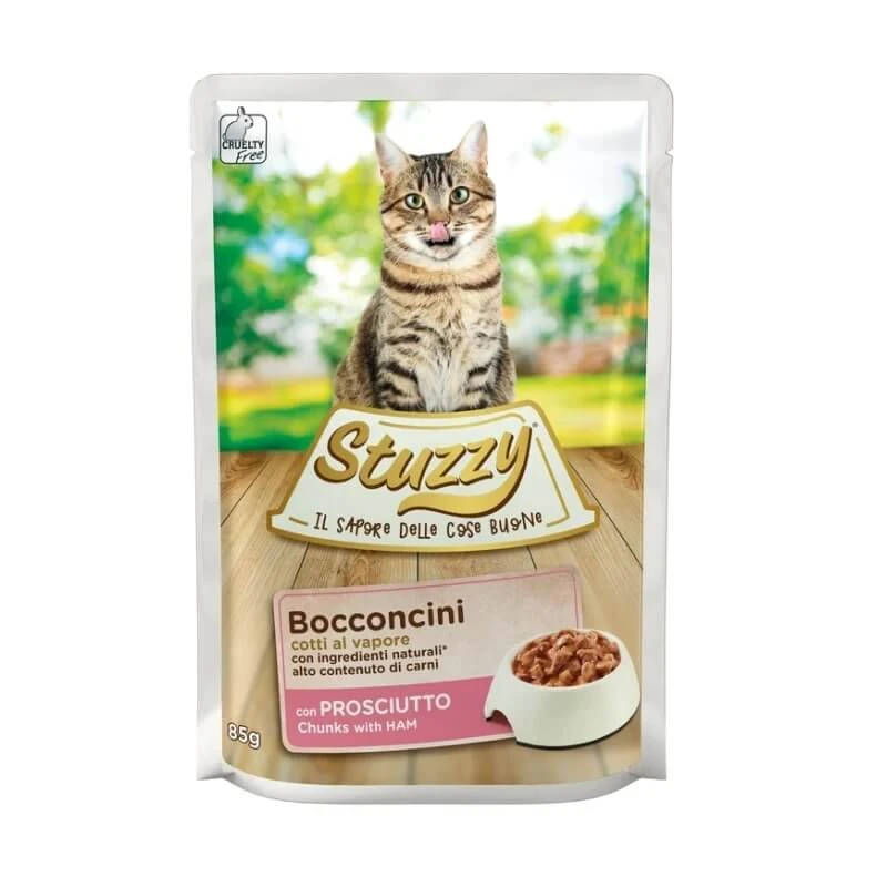 Stuzzy Ham Bites - Voeding voor volwassen katten, 85 g