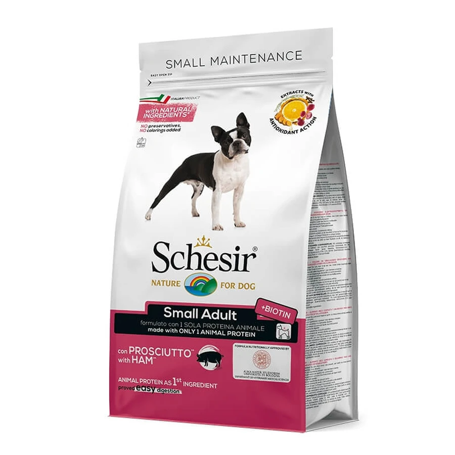 Schesir Small Maintenance Small Adult mit Schinken – Alleinfuttermittel für kleine erwachsene Hunde, 800 g