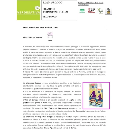 Verdesativa Prodog - Champú protector de la piel para perros de pelo largo, 200 ml