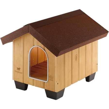 Ferplast Domus mini – odporna na warunki atmosferyczne drewniana buda dla psa z otwieranym dachem i izolowanymi nóżkami, 50 x 65 x wys. 47,5 cm: ceny i cechy