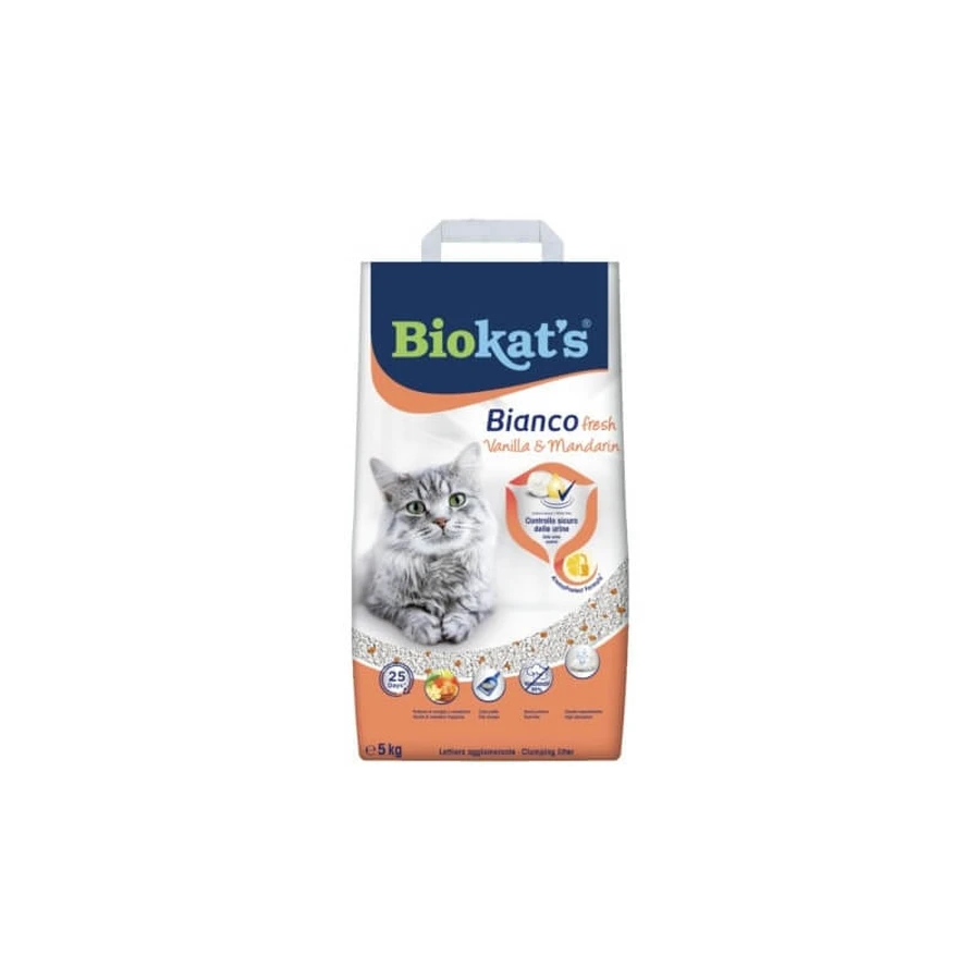 Biokat's Bianco Fresh - Klonterende kattenbakvulling gemaakt van 99% natuurlijke witte klei met vanille- en mandarijngeur, stofvrij, 10 kg