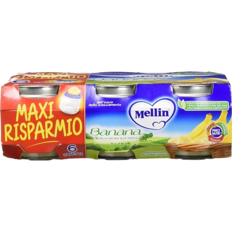 Mellin babyvoeding met bananensmaak, 6 potjes van elk 100 g