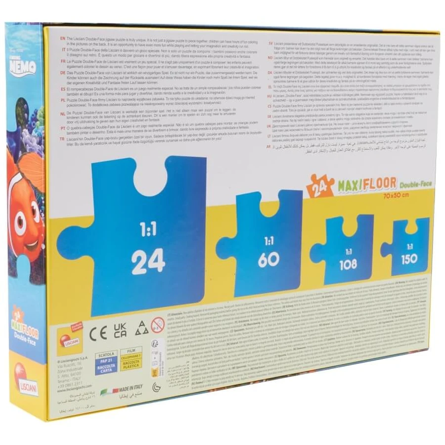 Lisciani Disney Nemo - 24-delige maxi-vloerpuzzel, dubbelzijdig, met een kleurplaat op de achterkant