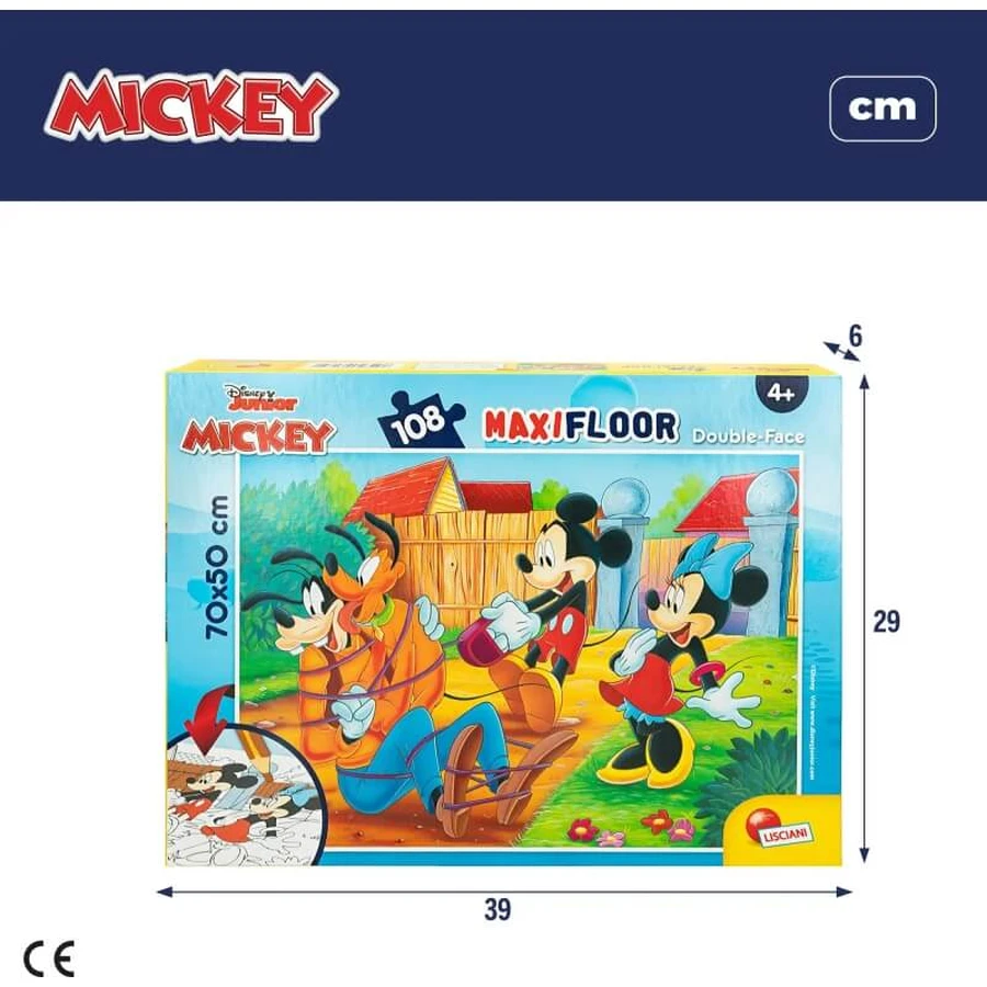 Lisciani Mickey en vrienden dubbelzijdige vloerpuzzel, 108 stukjes, 70 x 50 cm