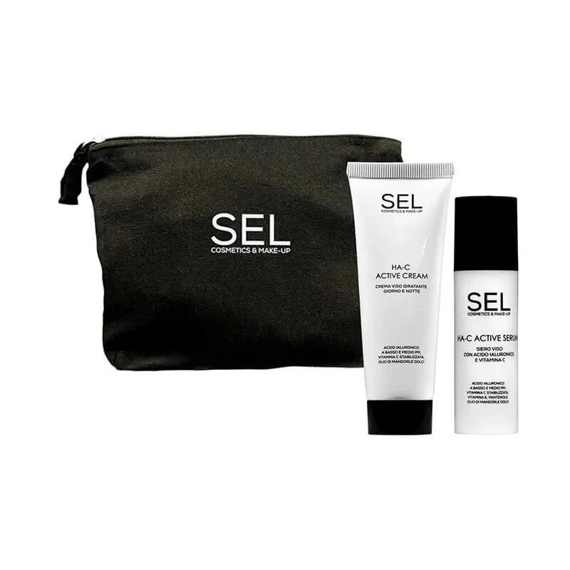 Hydraterende gezichtsverzorgingsset - ha-c Active Cream 50 ml + ha-c Active Serum 30 ml + make-upzakje