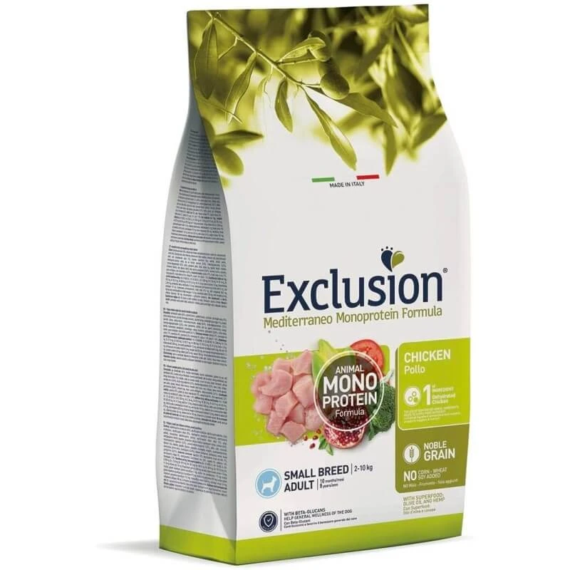 Exclusion Mediterraneo Single-Protein Formula voor volwassen honden van kleine rassen (kip) – Volledig voer voor volwassen honden van kleine rassen, 7 kg