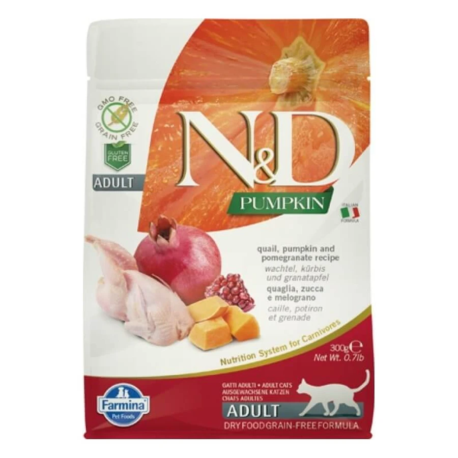 Farmina N&amp;d Pumpkin Adult met kwartel, pompoen en granaatappel – Compleet kattenvoer, 300 g