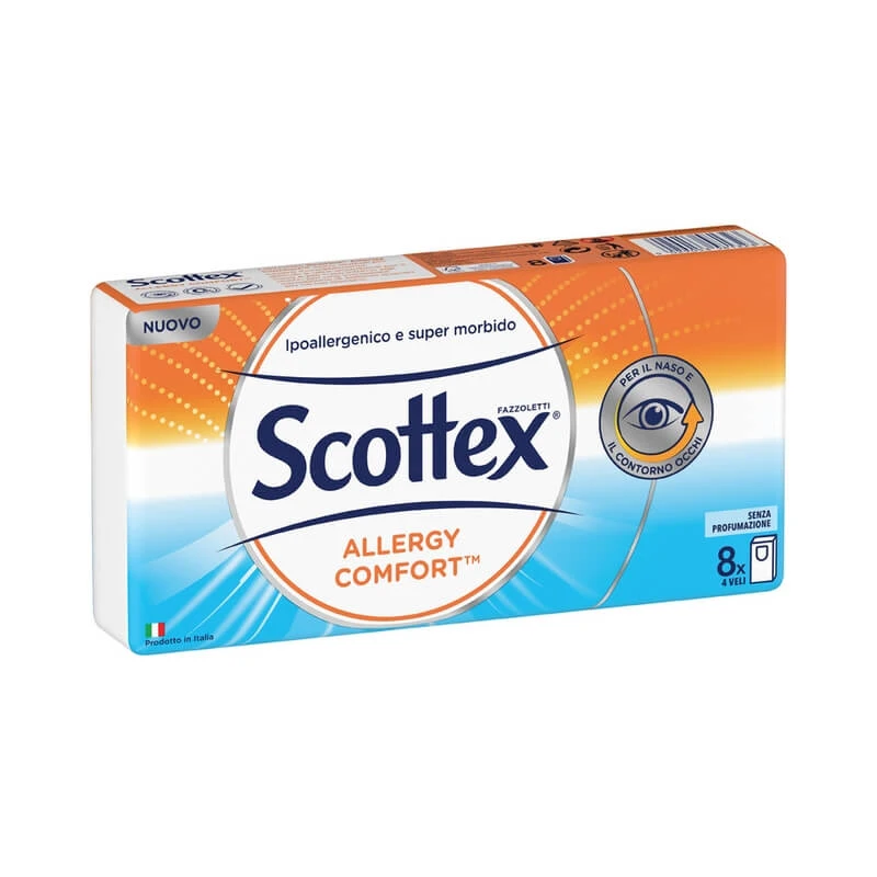 Scottex Allergy Comfort - Ultra-absorberende, zachte tissues voor neus en ogen, 8 verpakkingen