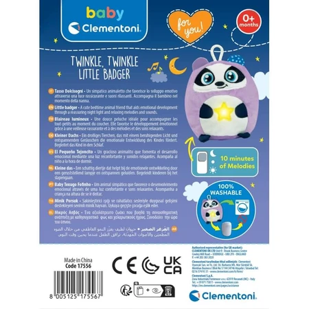 Clementoni Twinkle Twinkle Little Badger - Knuffel-nachtlampje voor baby’s met lichtjes en deuntjes