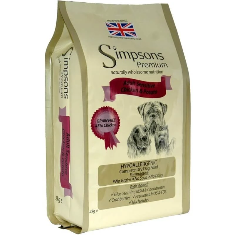 Simpsons Premium Adult Sensitive Kip & Aardappelen - Compleet voer voor gevoelige volwassen en jonge honden, 2 kg