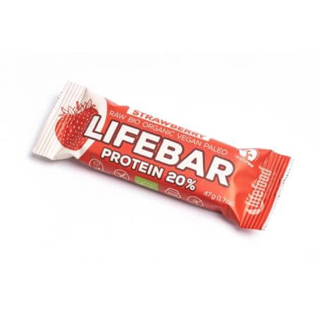 Baton proteic cu capsuni raw fara gluten, 47 g, Lifebar