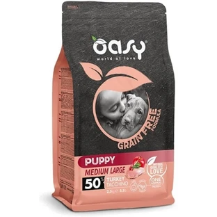 Oasy Puppy Dog Graanvrij Kalkoen voor middelgrote en grote rassen - Compleet voer voor puppy's van middelgrote en grote rassen, 12 kg
