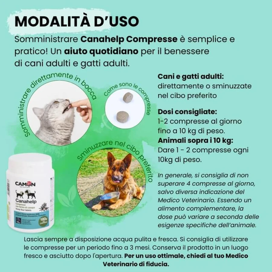 Camon Canahelp: complemento alimenticio para perros y gatos adultos, 225 comprimidos